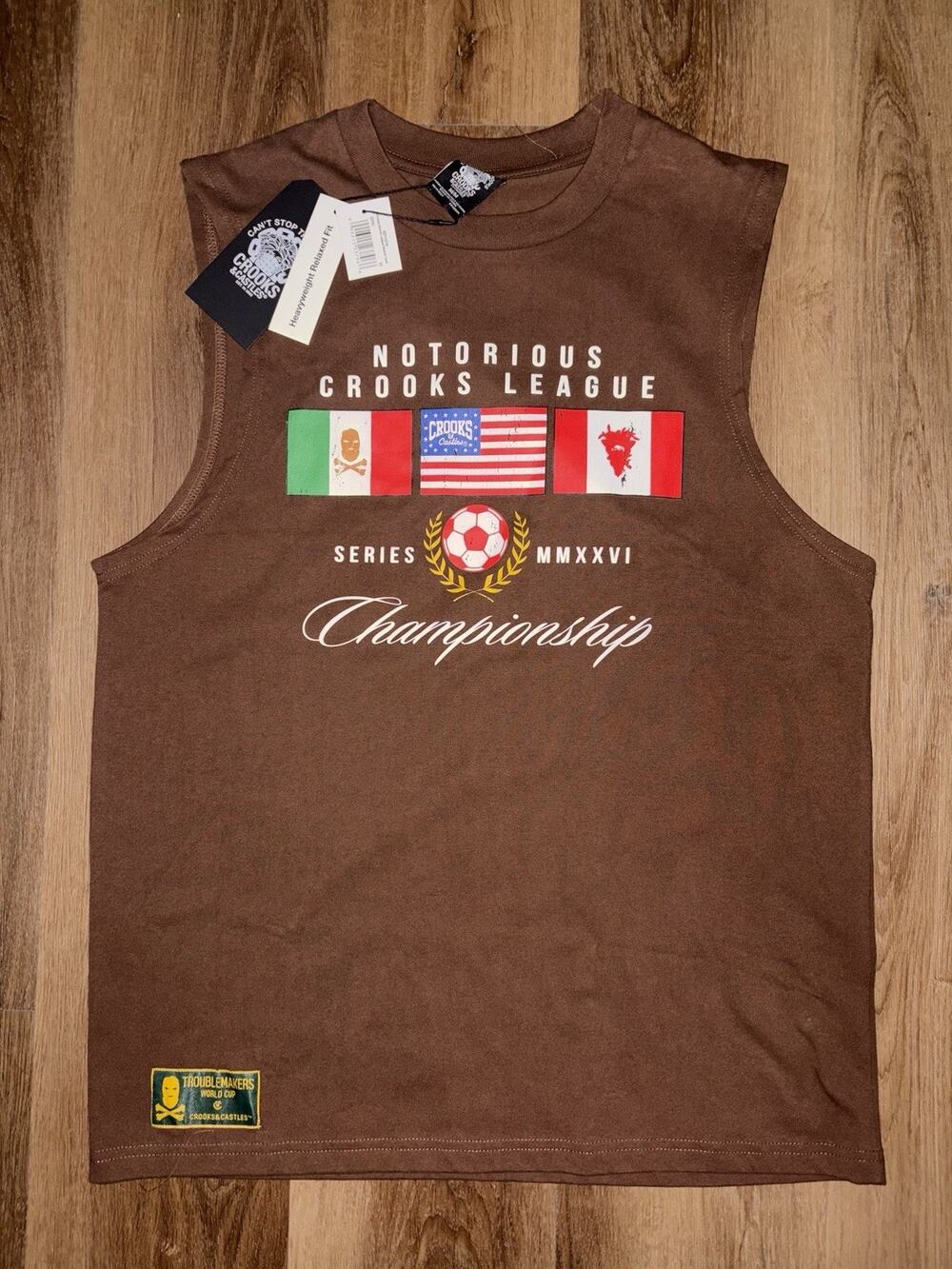 Crooks and Castles Shirt Mens Medium Brown Notorious League Soccer Muscle Tank